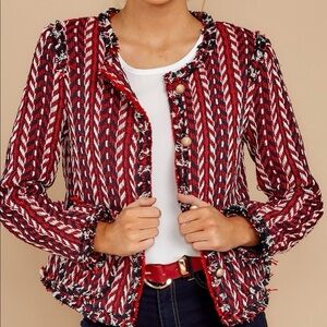 Jealous Tomato Red and White Textured Blazer